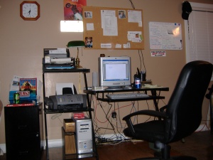 Corey Friedman's desk at the Independent Register founders' home and office, Fort Insanity