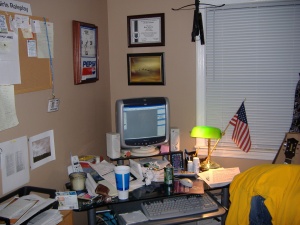 Sports editor and co-publisher Eric Voliva's desk at Fort Insanity
